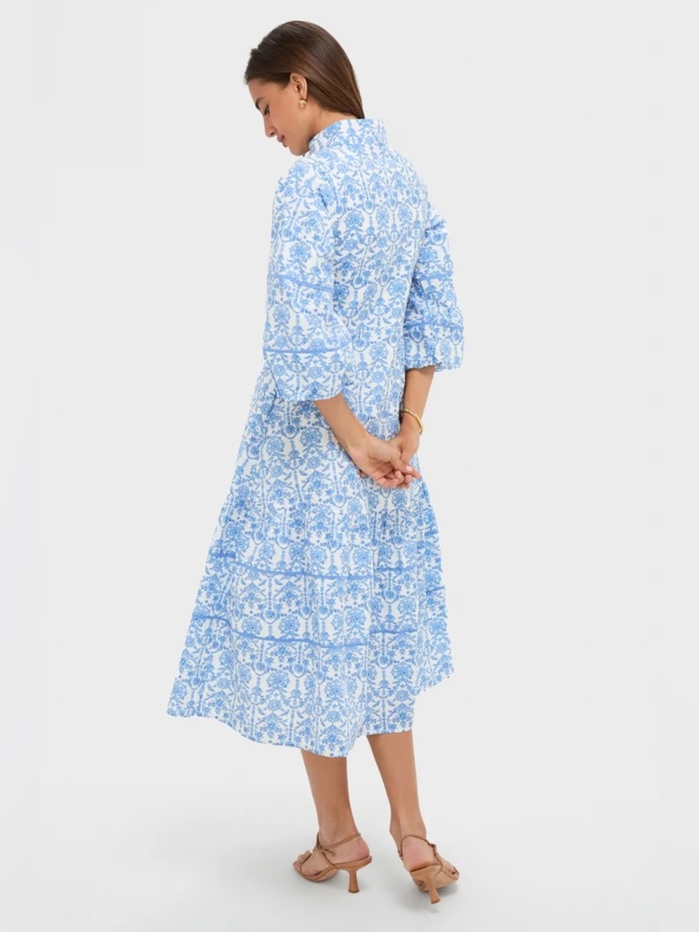 HYACINTH HOUSE BLUE AND WHITE MIDI HILLSBOROUGH DRESS - Picture 10 of 11